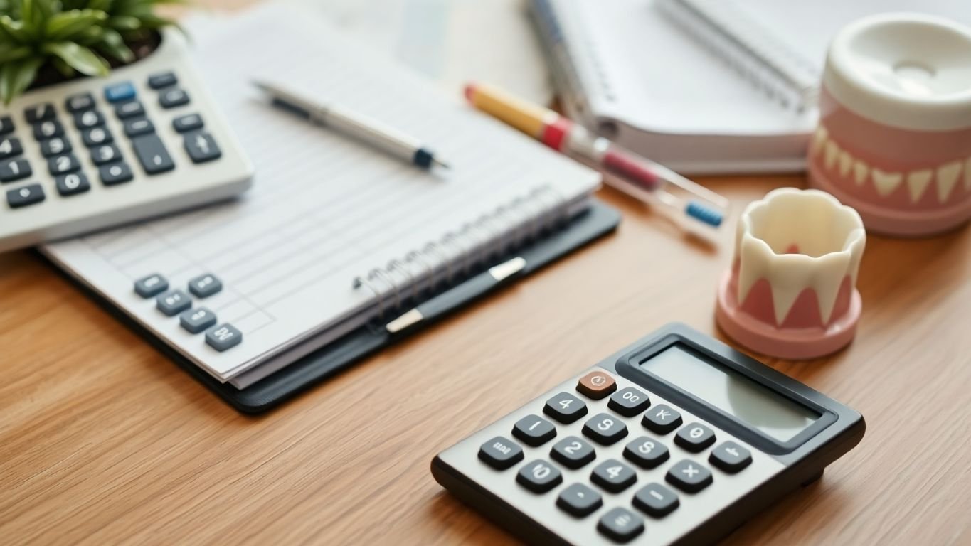 Dental bookkeeping tools in a professional office setting.