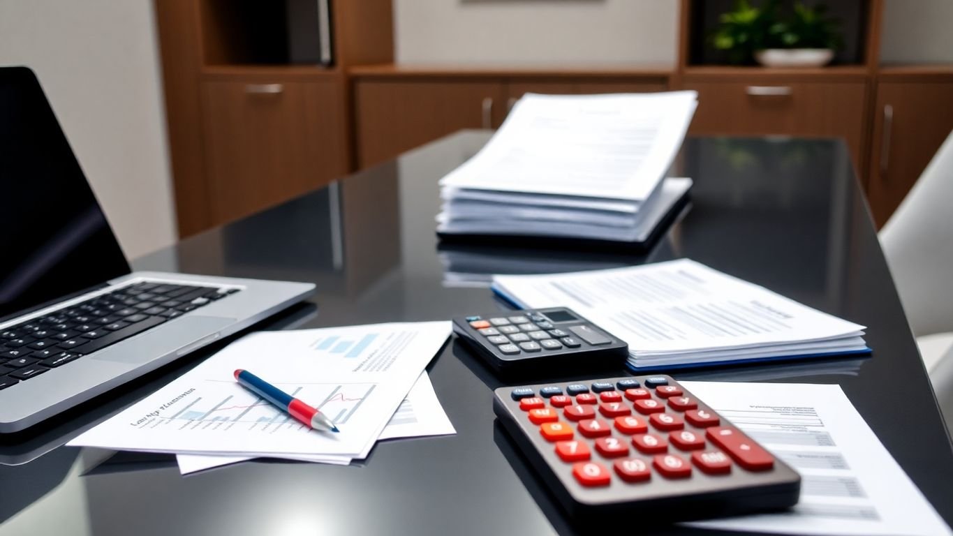 Professional dental office with bookkeeping tools and documents.