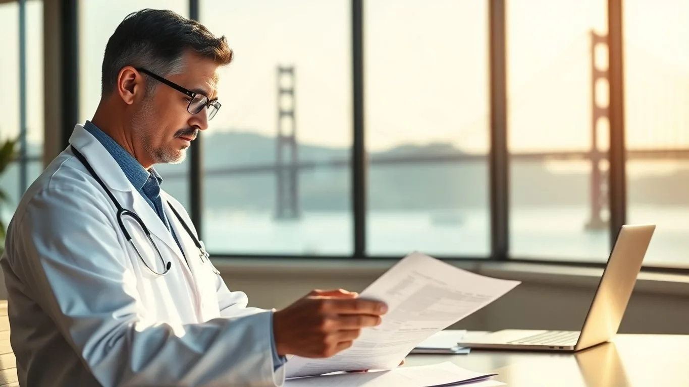 Doctor, Accountant, Tax Documents, California Golden Gate Bridge.
