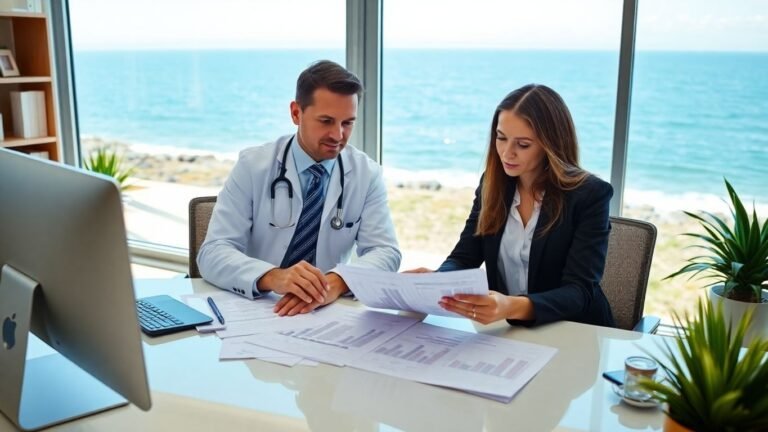 Doctor and CPA reviewing financial documents.