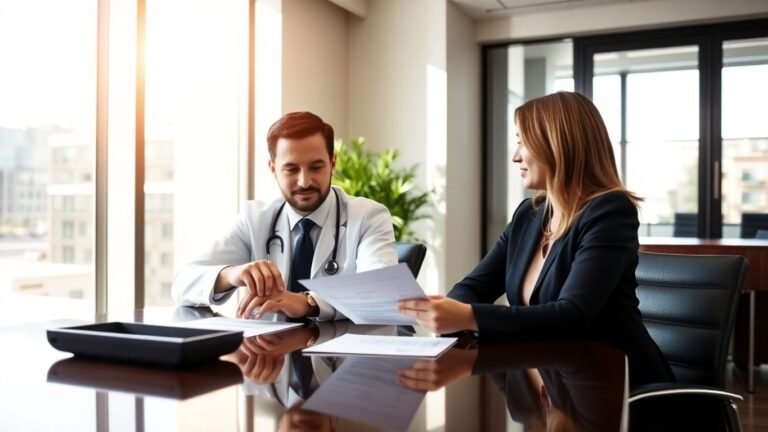 Doctor and accountant discussing finances