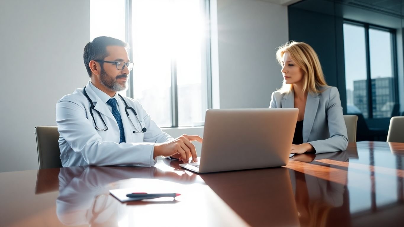Doctor and accountant discussing finances.