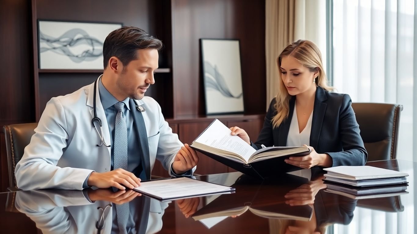 Doctor and CPA reviewing financial documents.