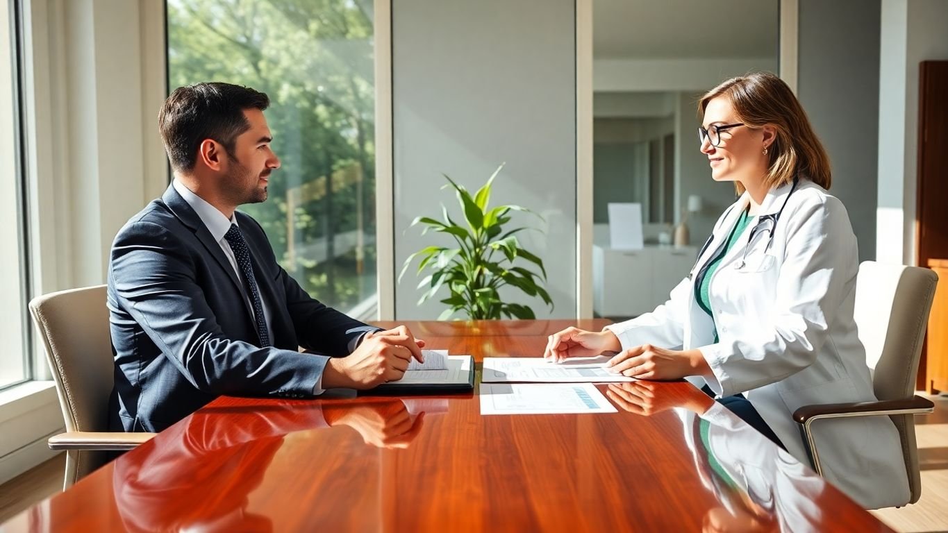 Doctor and CPA discussing finances in office